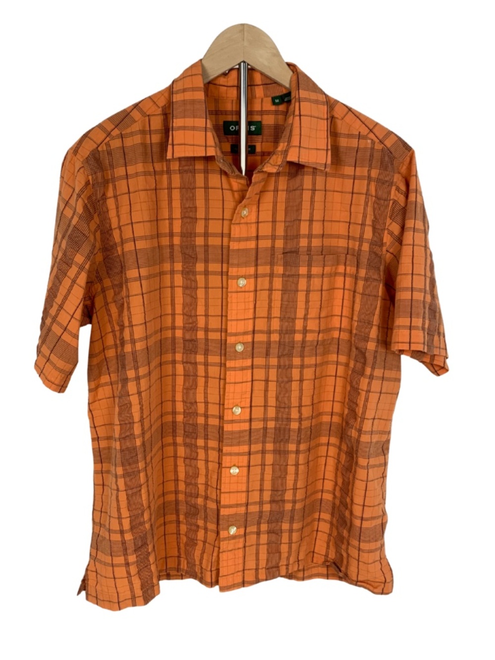 Orvis Orange Plaid Classic Fit Short-Sleeve Button-Down Shirt Mens M Gorpcore